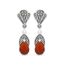 Sterling Silver 925 Earring Embedded With Natural Aqiq And Marcasite Stones