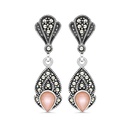 Sterling Silver 925 Earring Embedded With Natural Pink Shell And Marcasite Stones