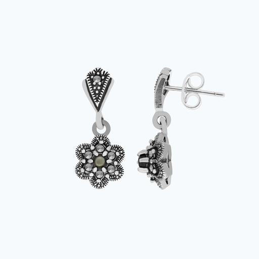 [EAR04MAR00ABAA473] Sterling Silver 925 Earring Embedded With Natural Blue Shell And Marcasite Stones