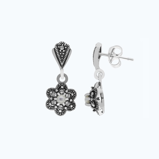 [EAR04MAR00MOPA473] Sterling Silver 925 Earring Embedded With Natural White Shell And Marcasite Stones