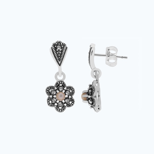 [EAR04MAR00PNKA473] Sterling Silver 925 Earring Embedded With Natural Pink Shell And Marcasite Stones