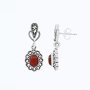 Sterling Silver 925 Earring Embedded With Natural Aqiq And Marcasite Stones