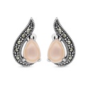 Sterling Silver 925 Earring Embedded With Natural Pink Shell And Marcasite Stones