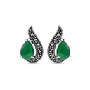 Sterling Silver 925 Earring Embedded With Natural Green Agate And Marcasite Stones