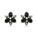 Sterling Silver 925 Earring Embedded With Natural Black Agate And Marcasite Stones