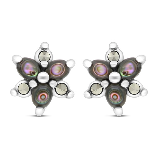 [EAR04MAR00ABAA475] Sterling Silver 925 Earring Embedded With Natural Blue Shell And Marcasite Stones