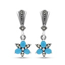 Sterling Silver 925 Earring Embedded With Natural Processed Turquoise And Marcasite Stones