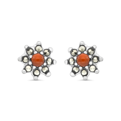[EAR04MAR00RAGA293] Sterling Silver 925 Earring Embedded With Natural Aqiq And Marcasite Stones