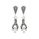 Sterling Silver 925 Earring Embedded With Natural White Shell And Marcasite Stones