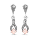 Sterling Silver 925 Earring Embedded With Natural Pink Shell And Marcasite Stones