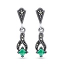 Sterling Silver 925 Earring Embedded With Natural Green Agate And Marcasite Stones