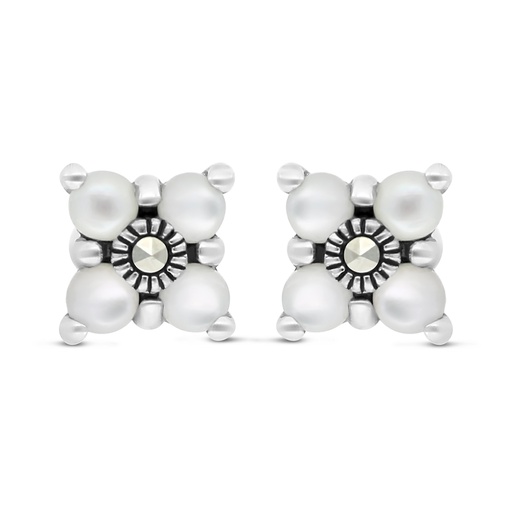 [EAR04MAR00MOPA296] Sterling Silver 925 Earring Embedded With Natural White Shell And Marcasite Stones