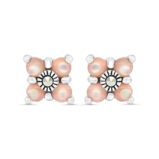 [EAR04MAR00PNKA296] Sterling Silver 925 Earring Embedded With Natural Pink Shell And Marcasite Stones