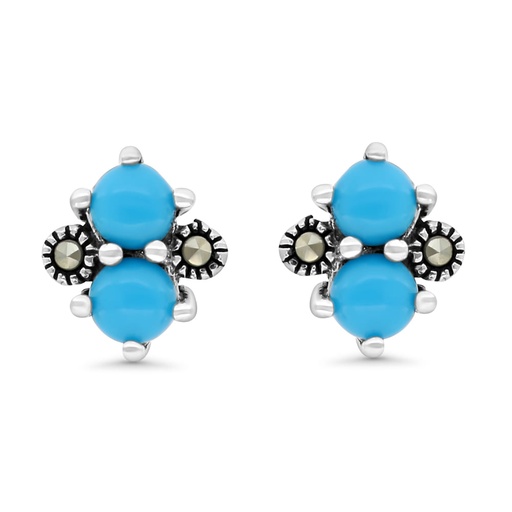 [EAR04MAR00TRQA298] Sterling Silver 925 Earring Embedded With Natural Processed Turquoise And Marcasite Stones