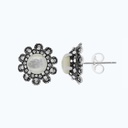 Sterling Silver 925 Earring Embedded With Natural White Shell And Marcasite Stones