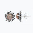 Sterling Silver 925 Earring Embedded With Natural Pink Shell And Marcasite Stones