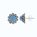 Sterling Silver 925 Earring Embedded With Natural Processed Turquoise And Marcasite Stones