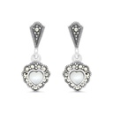 Sterling Silver 925 Earring Embedded With Natural White Shell And Marcasite Stones