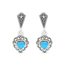 Sterling Silver 925 Earring Embedded With Natural Processed Turquoise And Marcasite Stones