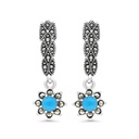 Sterling Silver 925 Earring Embedded With Natural Processed Turquoise And Marcasite Stones