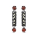 Sterling Silver 925 Earring Embedded With Natural Aqiq And Marcasite Stones