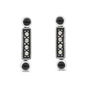 Sterling Silver 925 Earring Embedded With Natural Black Agate And Marcasite Stones