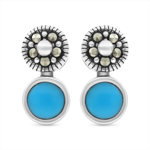 [EAR04MAR00TRQA304] Sterling Silver 925 Earring Embedded With Natural Processed Turquoise And Marcasite Stones