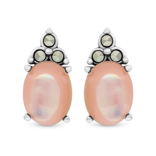 [EAR04MAR00PNKA305] Sterling Silver 925 Earring Embedded With Natural Pink Shell And Marcasite Stones