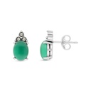 Sterling Silver 925 Earring Embedded With Natural Green Agate And Marcasite Stones