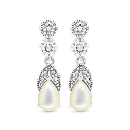 [EAR04MAR00MOPA479] Sterling Silver 925 Earring Embedded With Natural White Shell And Marcasite Stones