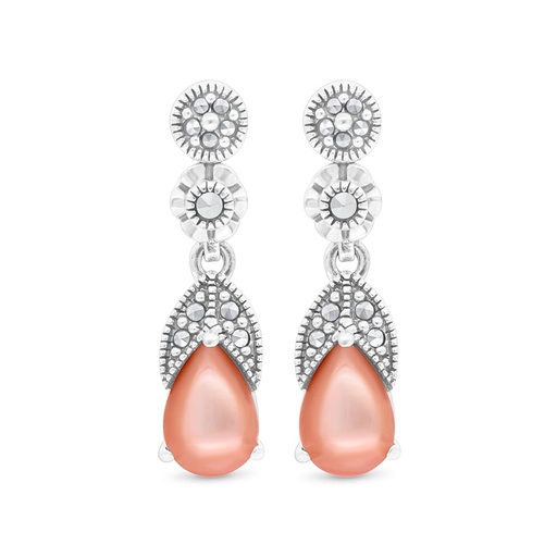 [EAR04MAR00PNKA479] Sterling Silver 925 Earring Embedded With Natural Pink Shell And Marcasite Stones