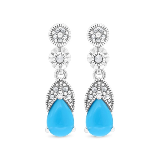 [EAR04MAR00TRQA479] Sterling Silver 925 Earring Embedded With Natural Processed Turquoise And Marcasite Stones