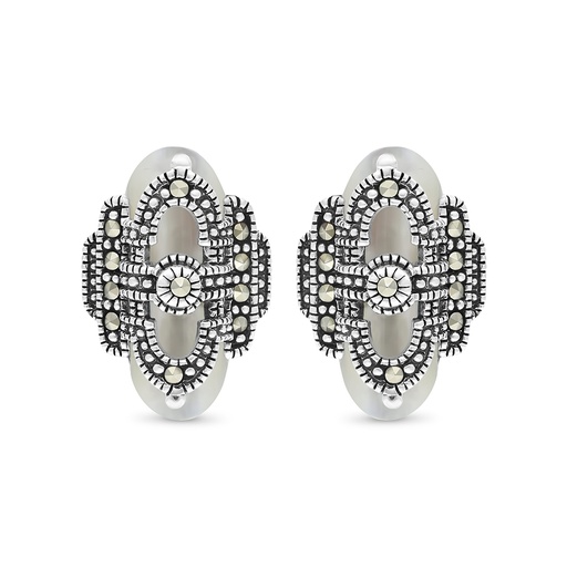 [EAR04MAR00MOPA480] Sterling Silver 925 Earring Embedded With Natural White Shell And Marcasite Stones