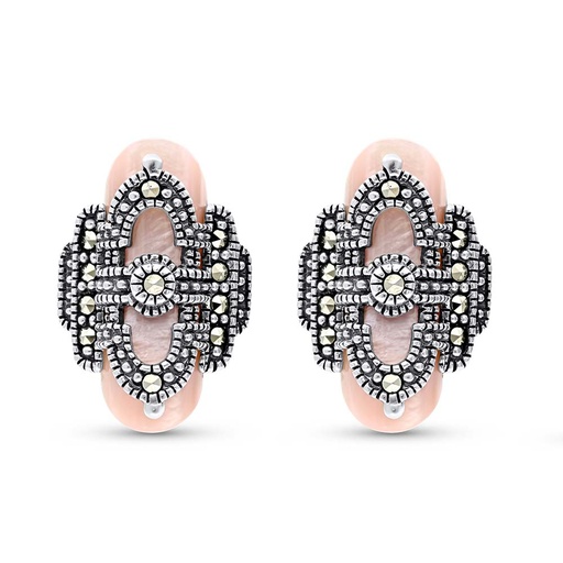 [EAR04MAR00PNKA480] Sterling Silver 925 Earring Embedded With Natural Pink Shell And Marcasite Stones