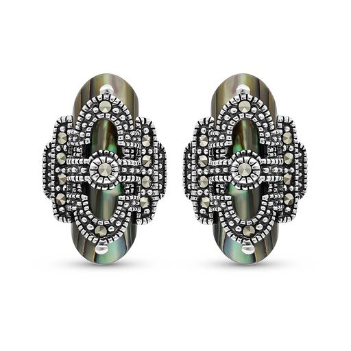 [EAR04MAR00ABAA480] Sterling Silver 925 Earring Embedded With Natural Blue Shell And Marcasite Stones