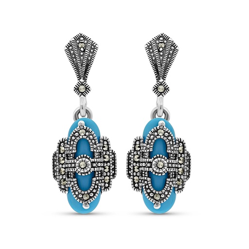 [EAR04MAR00TRQA481] Sterling Silver 925 Earring Embedded With Natural Processed Turquoise And Marcasite Stones