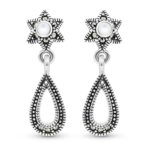 [EAR04MAR00MOPA306] Sterling Silver 925 Earring Embedded With Natural White Shell And Marcasite Stones
