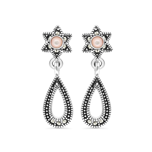 [EAR04MAR00PNKA306] Sterling Silver 925 Earring Embedded With Natural Pink Shell And Marcasite Stones