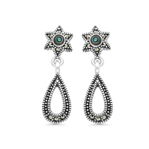 [EAR04MAR00ABAA306] Sterling Silver 925 Earring Embedded With Natural Blue Shell And Marcasite Stones