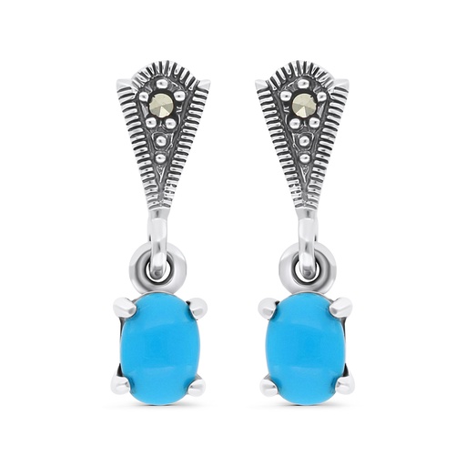 [EAR04MAR00TRQA308] Sterling Silver 925 Earring Embedded With Natural Processed Turquoise And Marcasite Stones