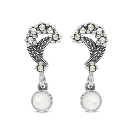 [EAR04MAR00MOPA311] Sterling Silver 925 Earring Embedded With Natural White Shell And Marcasite Stones