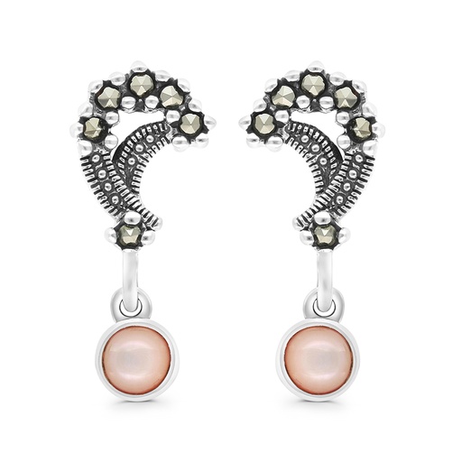 [EAR04MAR00PNKA311] Sterling Silver 925 Earring Embedded With Natural Pink Shell And Marcasite Stones