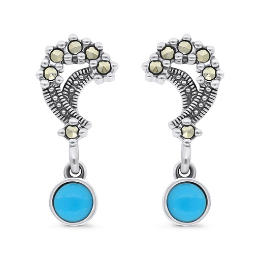 [EAR04MAR00TRQA311] Sterling Silver 925 Earring Embedded With Natural Processed Turquoise And Marcasite Stones