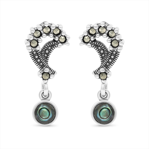 [EAR04MAR00ABAA311] Sterling Silver 925 Earring Embedded With Natural Blue Shell And Marcasite Stones