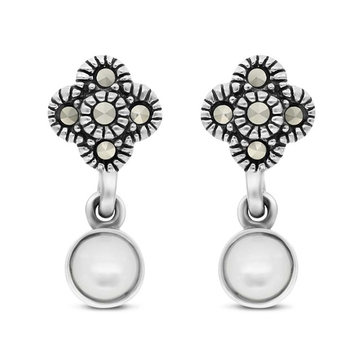 [EAR04MAR00MOPA313] Sterling Silver 925 Earring Embedded With Natural White Shell And Marcasite Stones