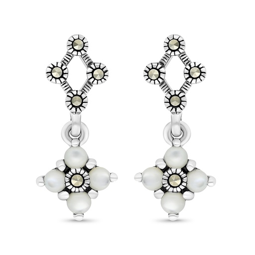 [EAR04MAR00MOPA316] Sterling Silver 925 Earring Embedded With Natural White Shell And Marcasite Stones
