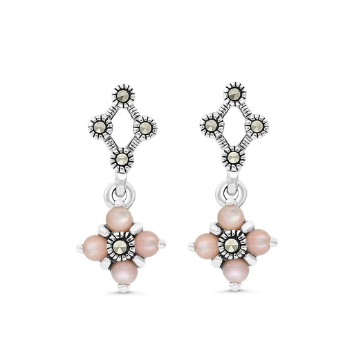 [EAR04MAR00PNKA316] Sterling Silver 925 Earring Embedded With Natural Pink Shell And Marcasite Stones