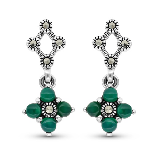 [EAR04MAR00GAGA316] Sterling Silver 925 Earring Embedded With Natural Green Agate And Marcasite Stones