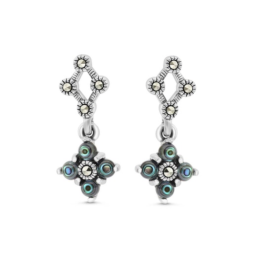 [EAR04MAR00ABAA316] Sterling Silver 925 Earring Embedded With Natural Blue Shell And Marcasite Stones