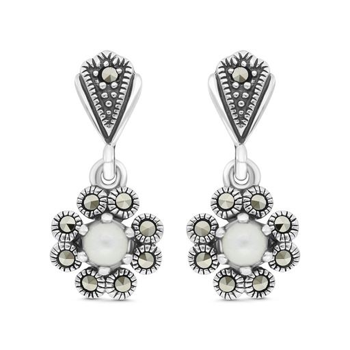[EAR04MAR00MOPA317] Sterling Silver 925 Earring Embedded With Natural White Shell And Marcasite Stones